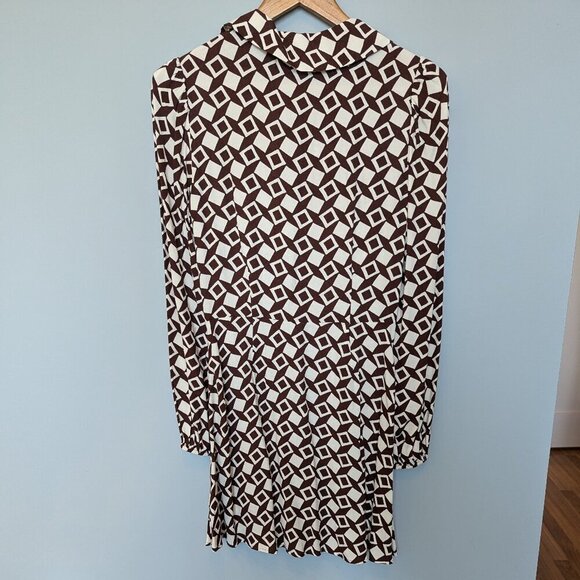 Reformation Will Mini Dress | Brown & Cream Geometric | 60s Style - Picture 2 of 11